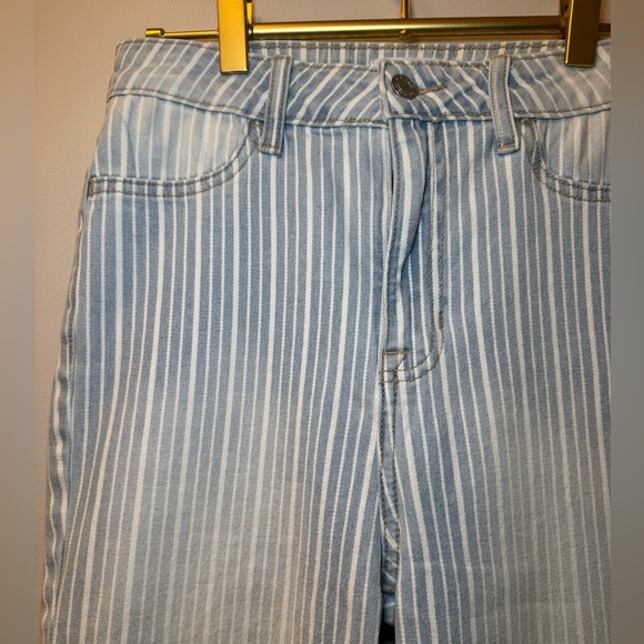 Cello‎ Womens Bell Bottom Flare Blue White striped Jeans raw Hem size 6 - Picture 2 of 10